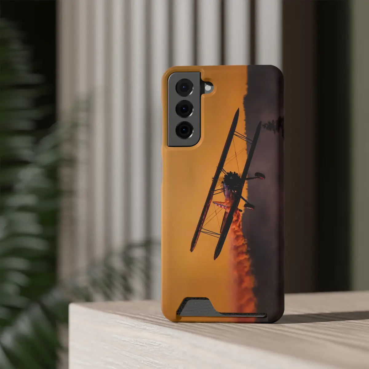 Vintage Sunset Steareman Aviation Phone Case with Card Holder - Perfect for Pilots and Travel Enthusiasts - Gifts