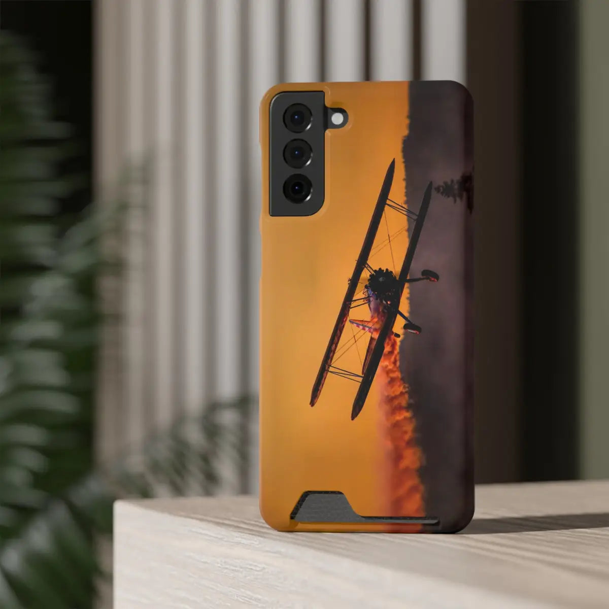 Vintage Sunset Steareman Aviation Phone Case with Card Holder - Perfect for Pilots and Travel Enthusiasts - Gifts
