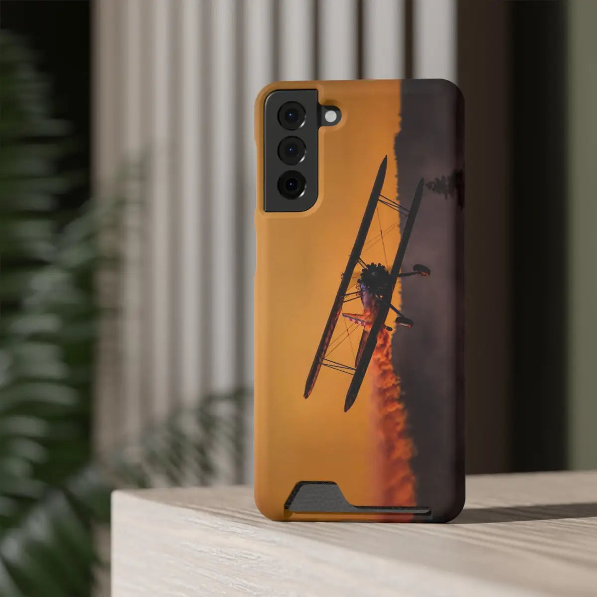Vintage Sunset Steareman Aviation Phone Case with Card Holder - Perfect for Pilots and Travel Enthusiasts - Gifts