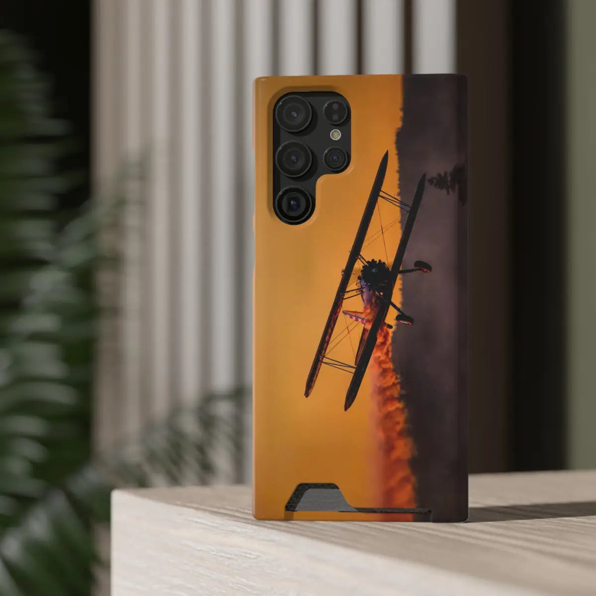 Vintage Sunset Steareman Aviation Phone Case with Card Holder - Perfect for Pilots and Travel Enthusiasts - Gifts