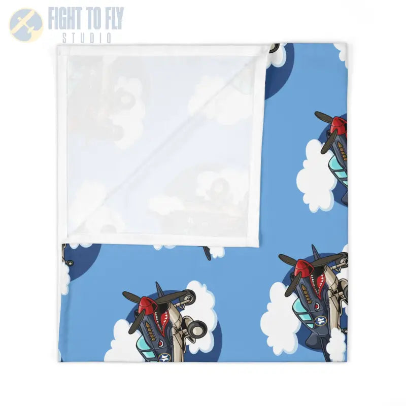 Warbird Whimsy Baby Blanket – Cartoon P-40 Flying Tiger - Home Decor - Pilot gifts - WWII warbird t-shirt