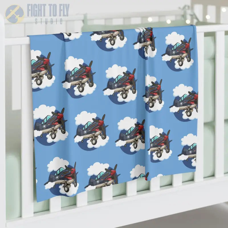 Warbird Whimsy Baby Blanket – Cartoon P-40 Flying Tiger - Home Decor - Pilot gifts - WWII warbird t-shirt